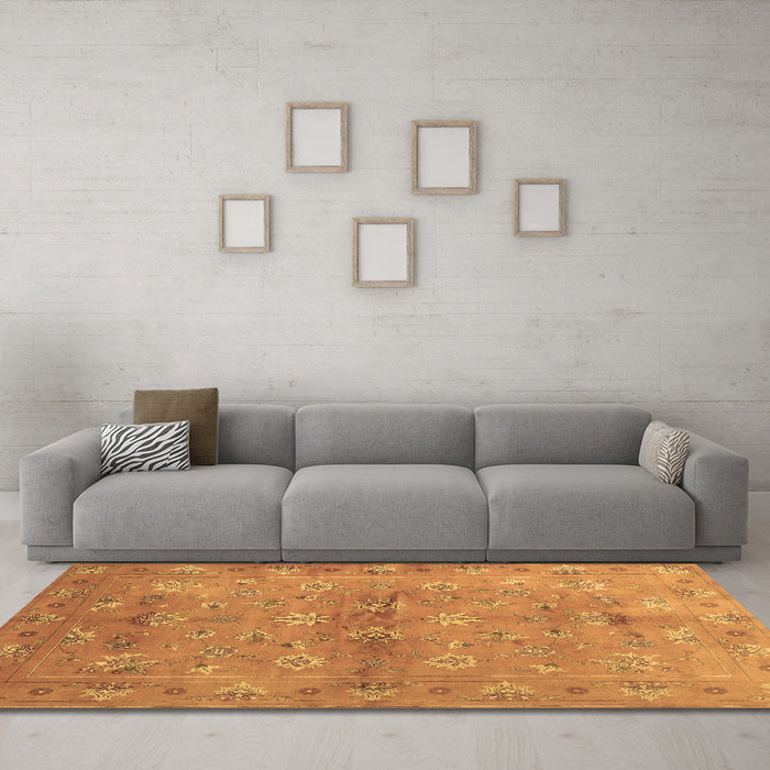 Machine Washable Abstract Brown Contemporary Rug in a Living Room,, wshcon1351brn