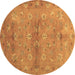 Round Abstract Brown Contemporary Rug, con1351brn