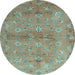 Round Abstract Light Blue Contemporary Rug, con1351lblu