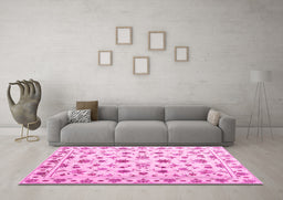 Machine Washable Persian Pink Traditional Rug in a Living Room, wshcon1352pnk