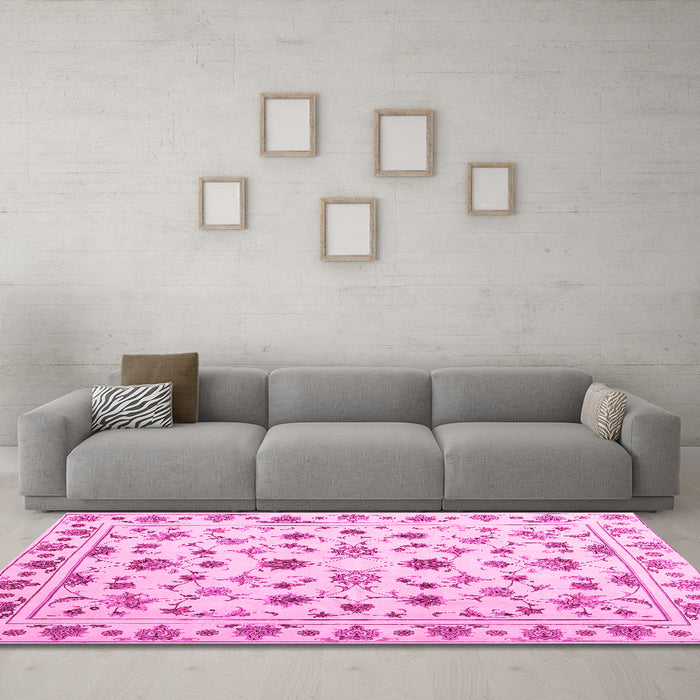 Machine Washable Persian Pink Traditional Rug in a Living Room, wshcon1352pnk