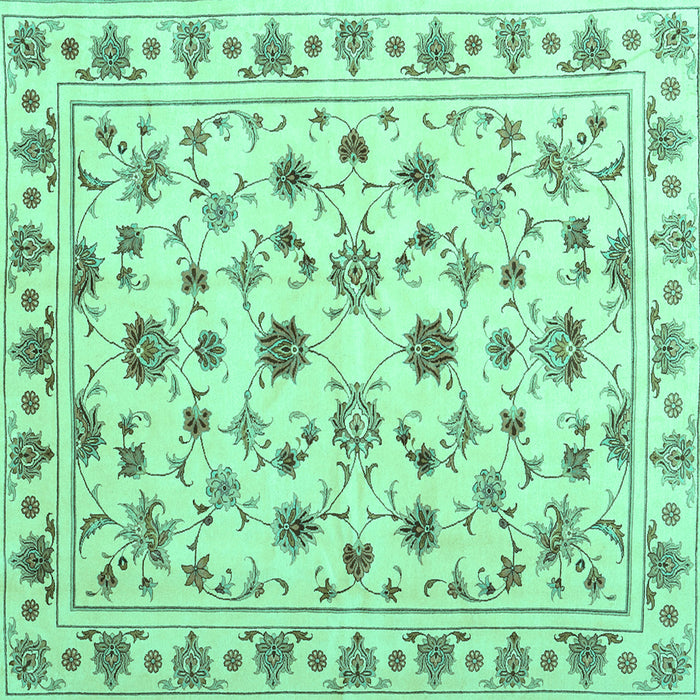 Square Machine Washable Persian Turquoise Traditional Area Rugs, wshcon1352turq