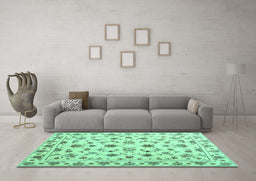 Machine Washable Persian Turquoise Traditional Area Rugs in a Living Room,, wshcon1352turq