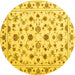 Round Persian Yellow Traditional Rug, con1352yw