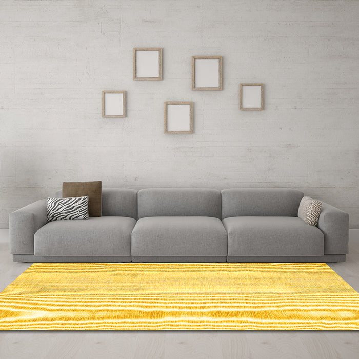 Machine Washable Abstract Yellow Contemporary Rug in a Living Room, wshcon1353yw