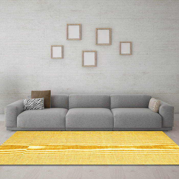 Machine Washable Abstract Yellow Contemporary Rug in a Living Room, wshcon1354yw