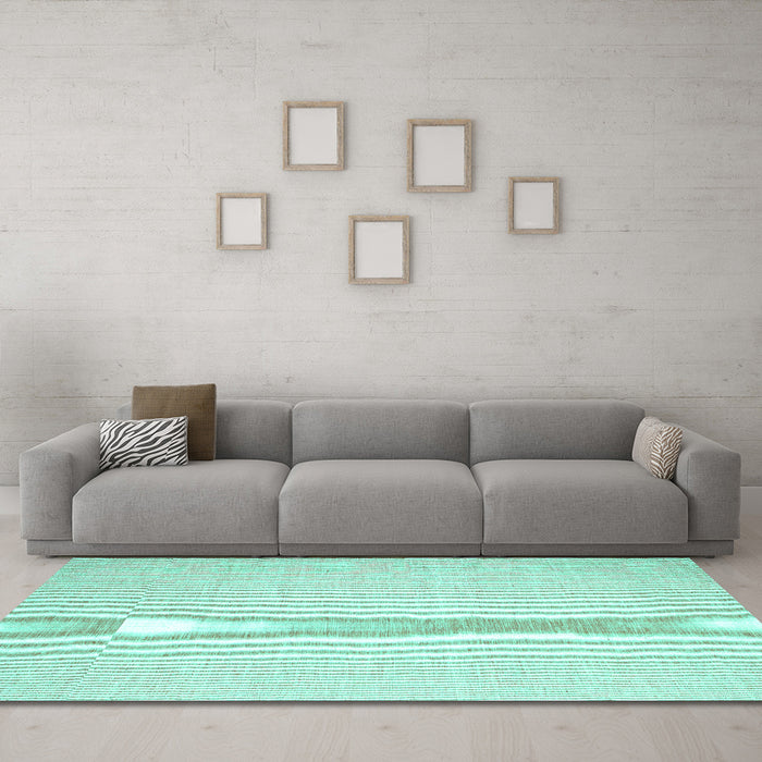 Machine Washable Abstract Turquoise Contemporary Area Rugs in a Living Room,, wshcon1354turq