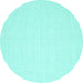 Round Machine Washable Abstract Turquoise Contemporary Area Rugs, wshcon1355turq