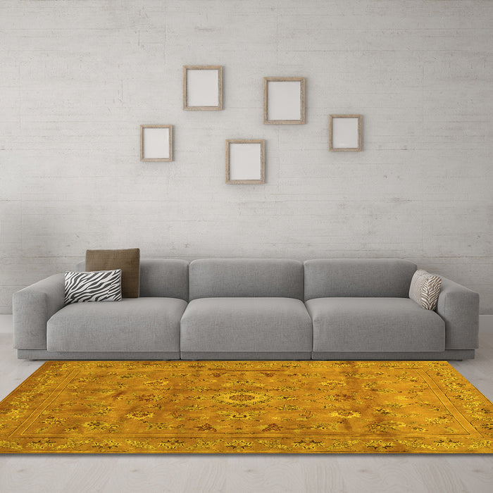 Machine Washable Abstract Yellow Contemporary Rug in a Living Room, wshcon1356yw