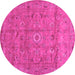 Round Machine Washable Abstract Pink Contemporary Rug, wshcon1356pnk