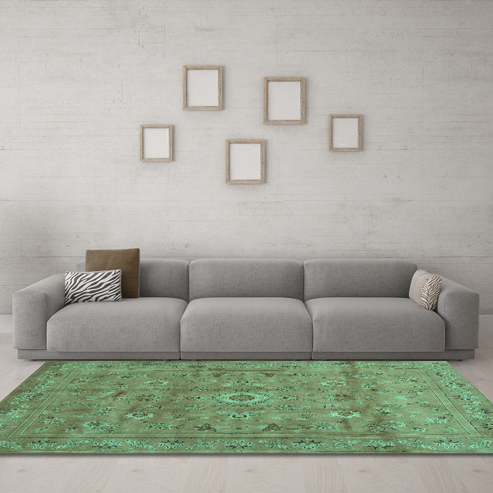 Machine Washable Abstract Turquoise Contemporary Area Rugs in a Living Room,, wshcon1356turq