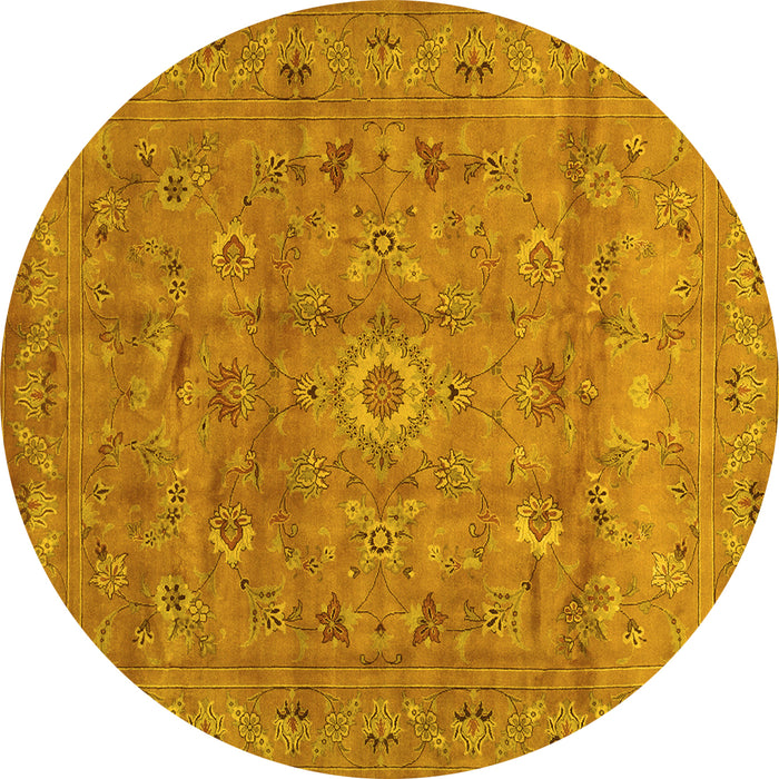 Round Machine Washable Abstract Yellow Contemporary Rug, wshcon1356yw