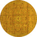 Round Machine Washable Abstract Yellow Contemporary Rug, wshcon1356yw