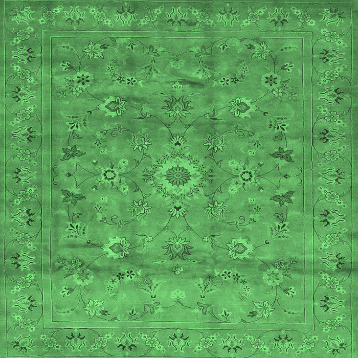 Square Machine Washable Abstract Emerald Green Contemporary Area Rugs, wshcon1356emgrn