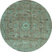 Round Abstract Light Blue Contemporary Rug, con1356lblu