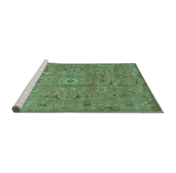 Sideview of Machine Washable Abstract Turquoise Contemporary Area Rugs, wshcon1356turq