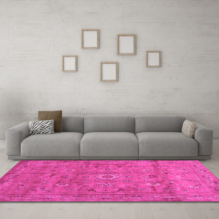 Machine Washable Abstract Pink Contemporary Rug in a Living Room, wshcon1356pnk