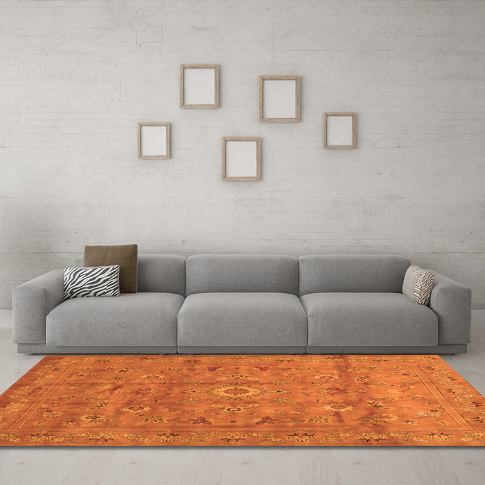 Machine Washable Abstract Orange Contemporary Area Rugs in a Living Room, wshcon1356org