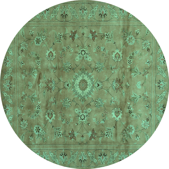 Round Abstract Turquoise Contemporary Rug, con1356turq