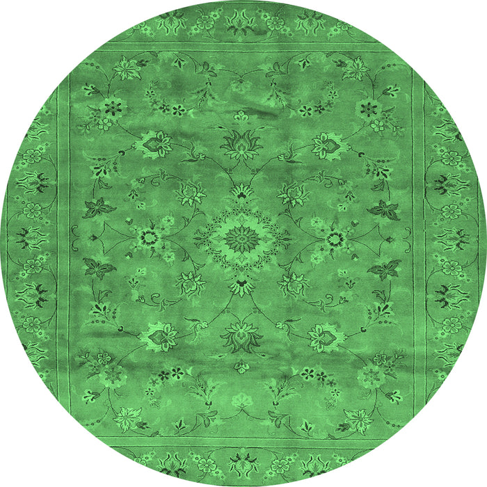 Round Machine Washable Abstract Emerald Green Contemporary Area Rugs, wshcon1356emgrn