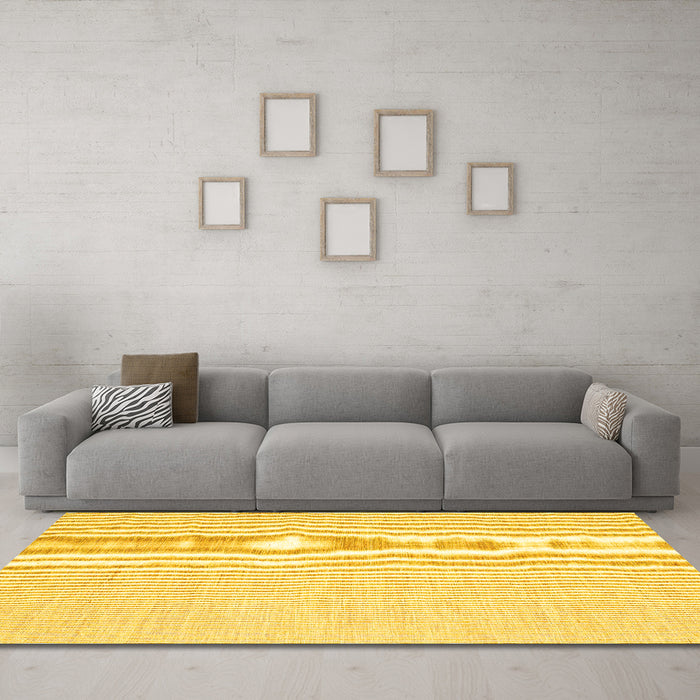 Machine Washable Abstract Yellow Contemporary Rug in a Living Room, wshcon1357yw