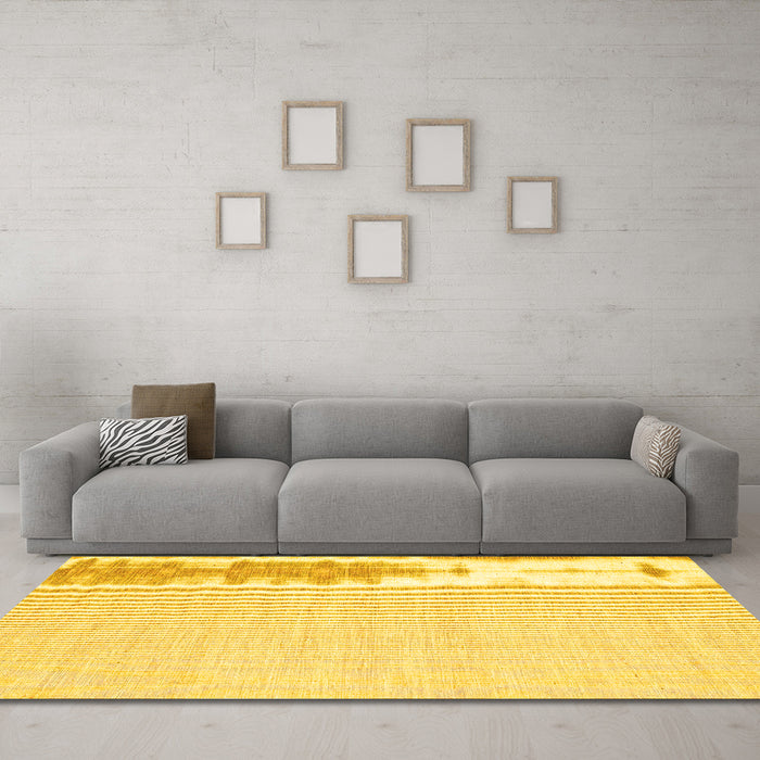 Machine Washable Abstract Yellow Contemporary Rug in a Living Room, wshcon1358yw