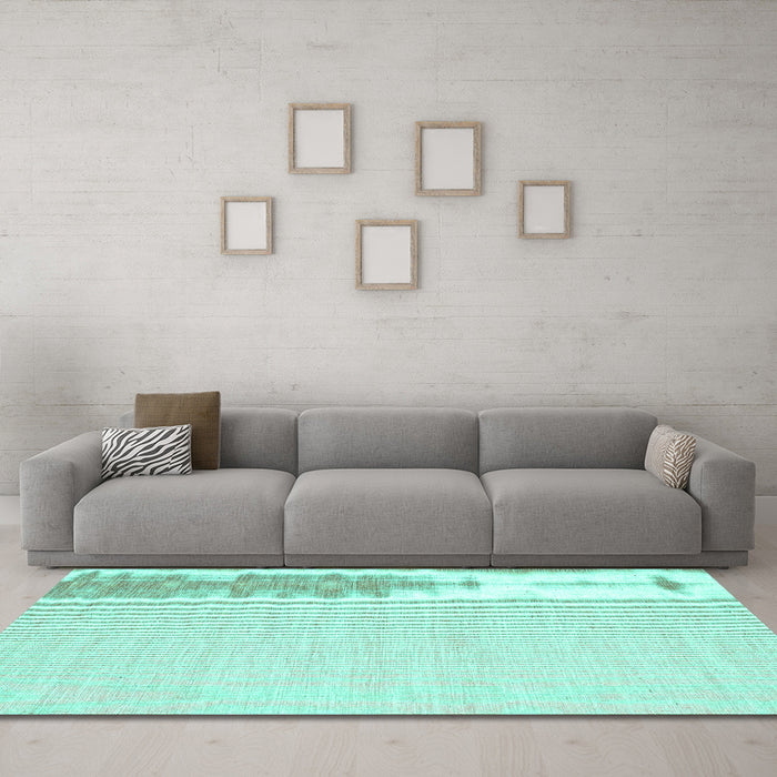 Machine Washable Abstract Turquoise Contemporary Area Rugs in a Living Room,, wshcon1358turq