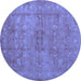 Round Abstract Blue Contemporary Rug, con1359blu