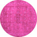 Round Abstract Pink Contemporary Rug, con1359pnk