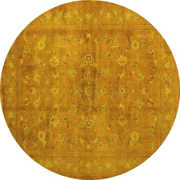 Round Machine Washable Abstract Yellow Contemporary Rug, wshcon1359yw