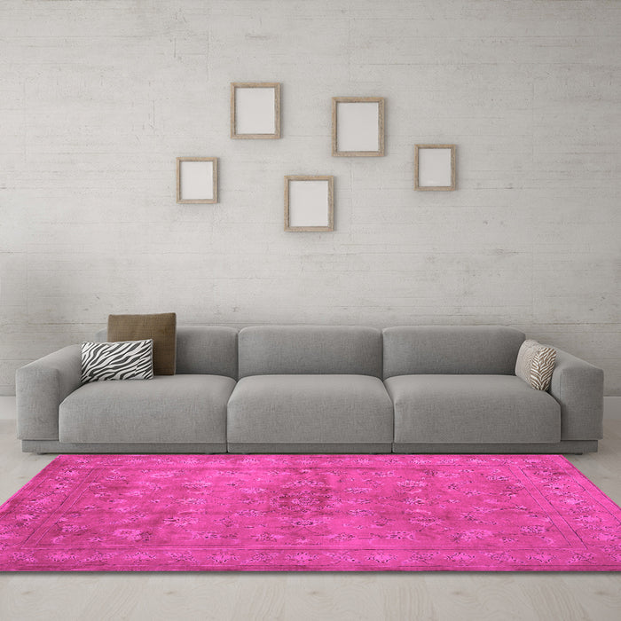 Machine Washable Abstract Pink Contemporary Rug in a Living Room, wshcon1359pnk