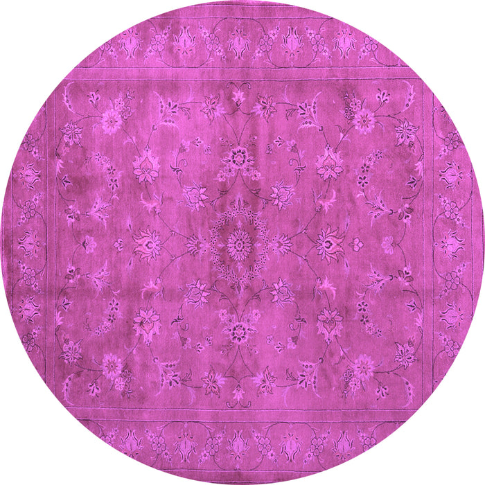 Round Abstract Purple Contemporary Rug, con1359pur