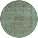 Round Abstract Light Blue Contemporary Rug, con1359lblu