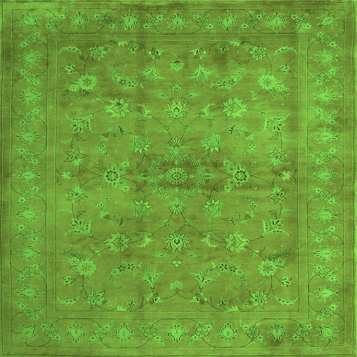 Round Machine Washable Abstract Green Contemporary Area Rugs, wshcon1359grn