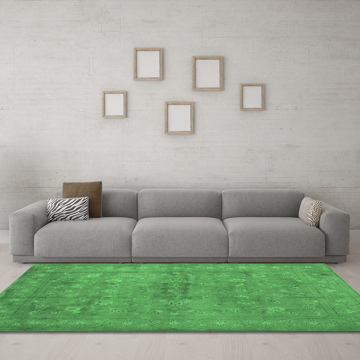 Machine Washable Abstract Emerald Green Contemporary Area Rugs in a Living Room,, wshcon1359emgrn