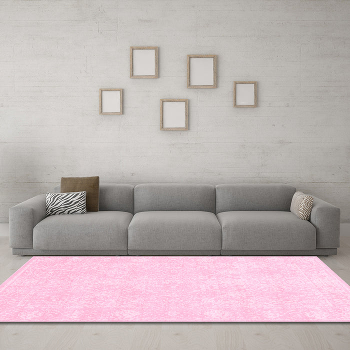 Machine Washable Abstract Pink Contemporary Rug in a Living Room, wshcon135pnk