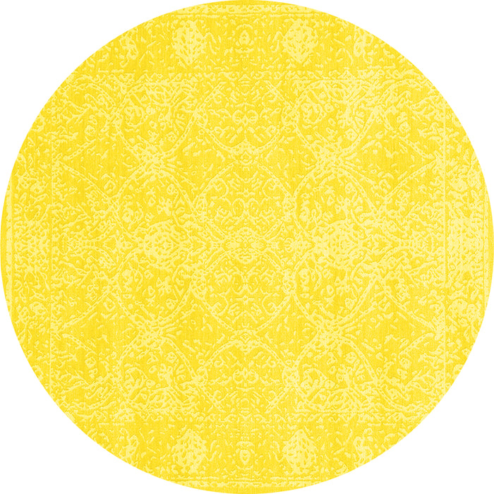 Round Abstract Yellow Contemporary Rug, con135yw