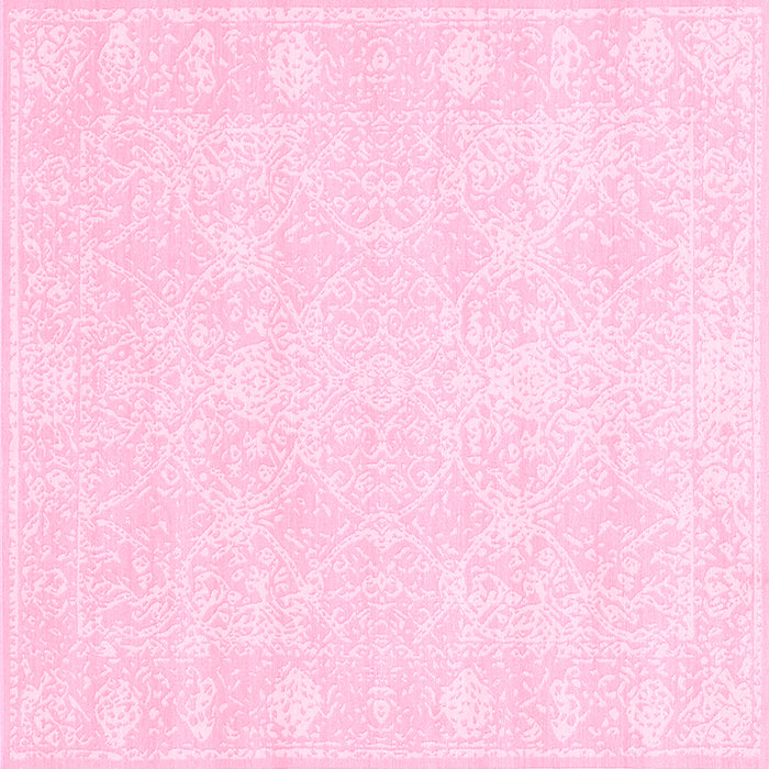 Square Machine Washable Abstract Pink Contemporary Rug, wshcon135pnk