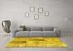 Machine Washable Patchwork Yellow Transitional Rug in a Living Room, wshcon1360yw