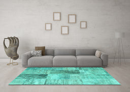 Machine Washable Patchwork Turquoise Transitional Area Rugs in a Living Room,, wshcon1360turq