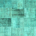 Square Machine Washable Patchwork Turquoise Transitional Area Rugs, wshcon1360turq