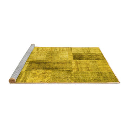 Sideview of Machine Washable Patchwork Yellow Transitional Rug, wshcon1360yw