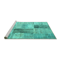 Sideview of Machine Washable Patchwork Turquoise Transitional Area Rugs, wshcon1360turq