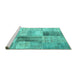 Sideview of Machine Washable Patchwork Turquoise Transitional Area Rugs, wshcon1360turq