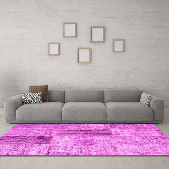 Machine Washable Patchwork Pink Transitional Rug in a Living Room, wshcon1360pnk