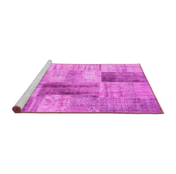 Sideview of Machine Washable Patchwork Pink Transitional Rug, wshcon1360pnk