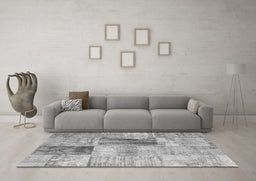 Machine Washable Patchwork Gray Transitional Rug in a Living Room,, wshcon1360gry