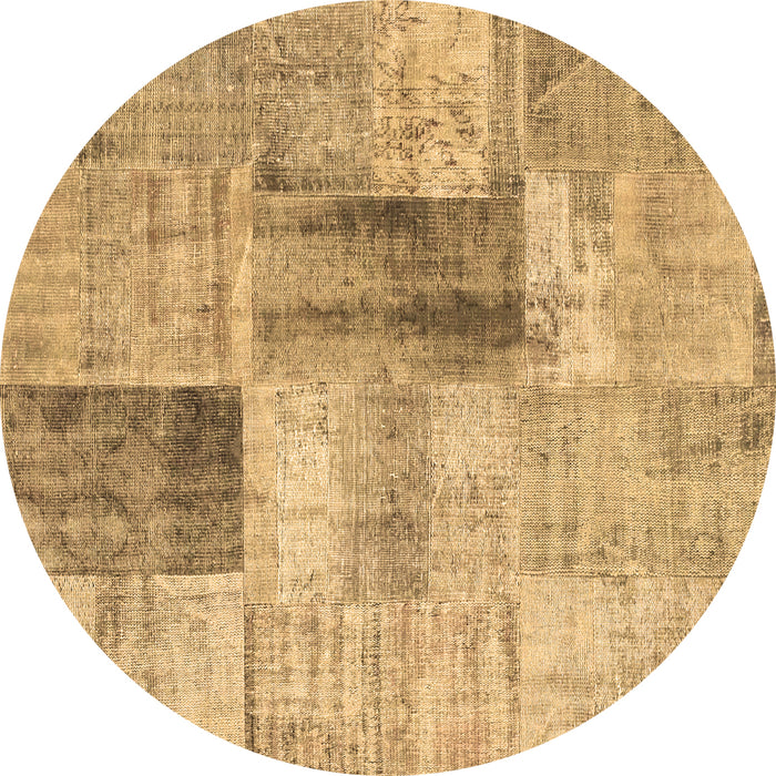 Round Machine Washable Patchwork Brown Transitional Rug, wshcon1360brn