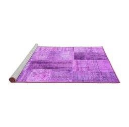 Sideview of Machine Washable Patchwork Purple Transitional Area Rugs, wshcon1360pur