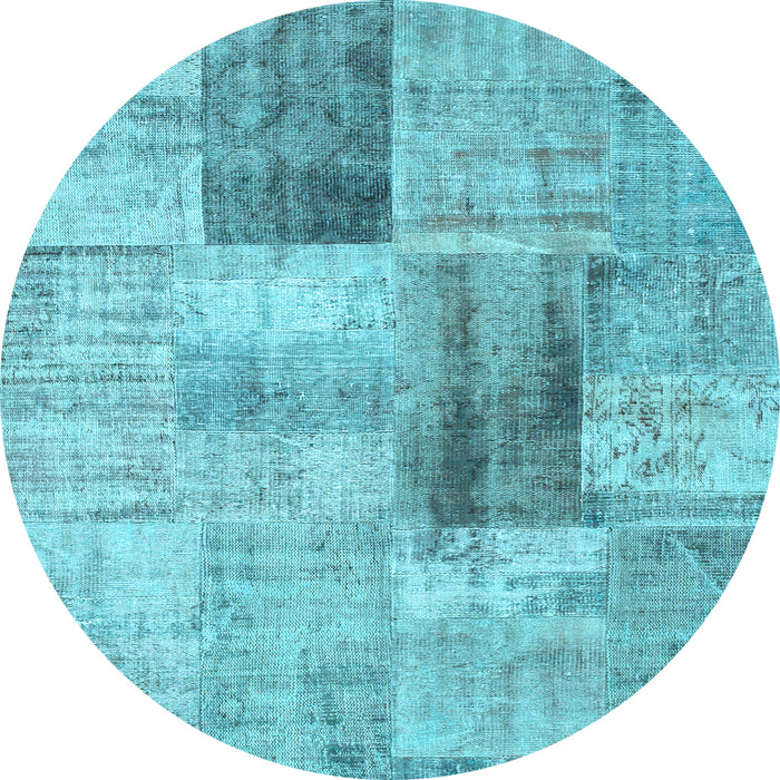 Round Patchwork Light Blue Transitional Rug, con1360lblu